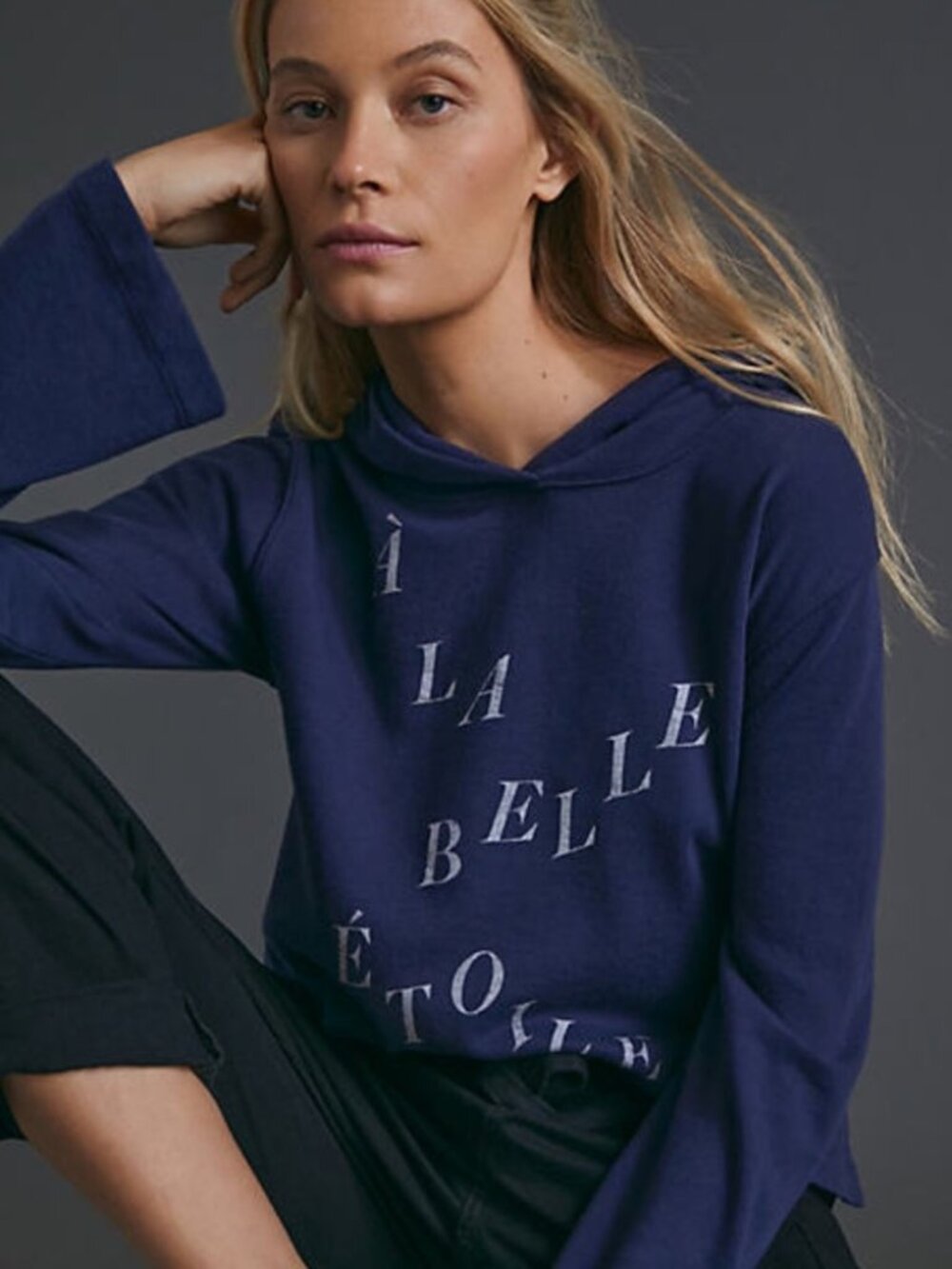Anthropologie Hoodie Womens XL Blue A La Belle Etoile Graphic Terry Pullover